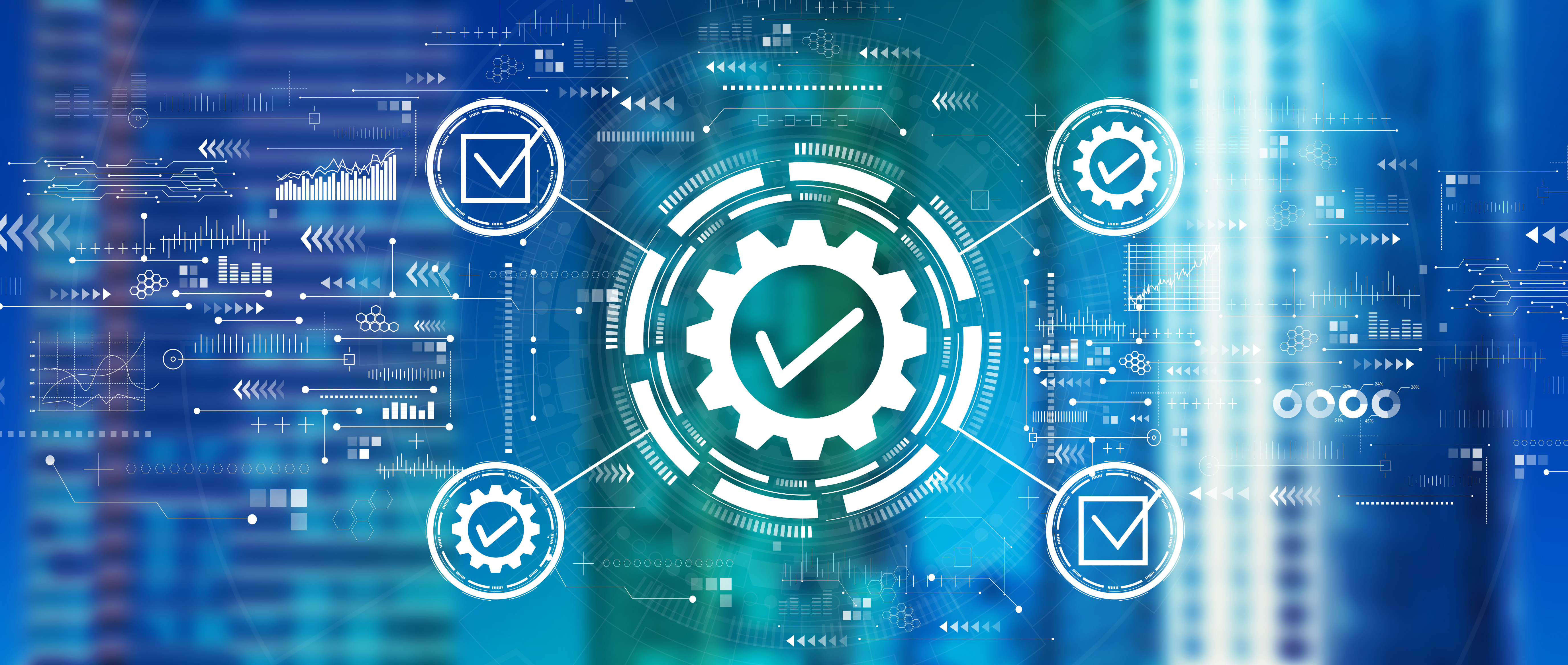 Quality control approval with downtown skyline buildings
